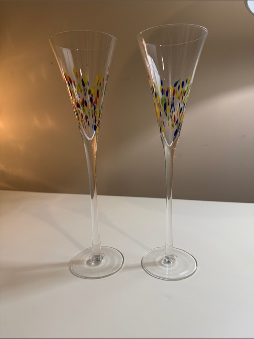 Hand-Blown Multicolor Confetti Champagne Flutes β Set of 2